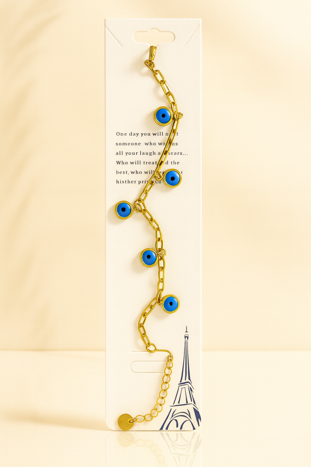 Nazar Boncuklu Altın Renk Halhal