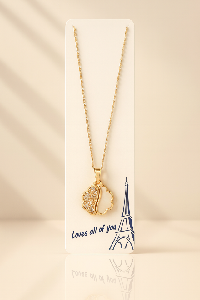 Yonca Figür Altın Renk Taş İşlemeli Kolye