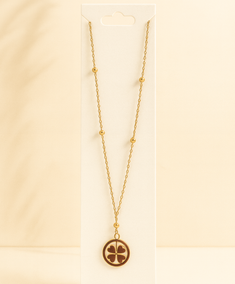 Altın Renk  Yonca Figürlü Kolye