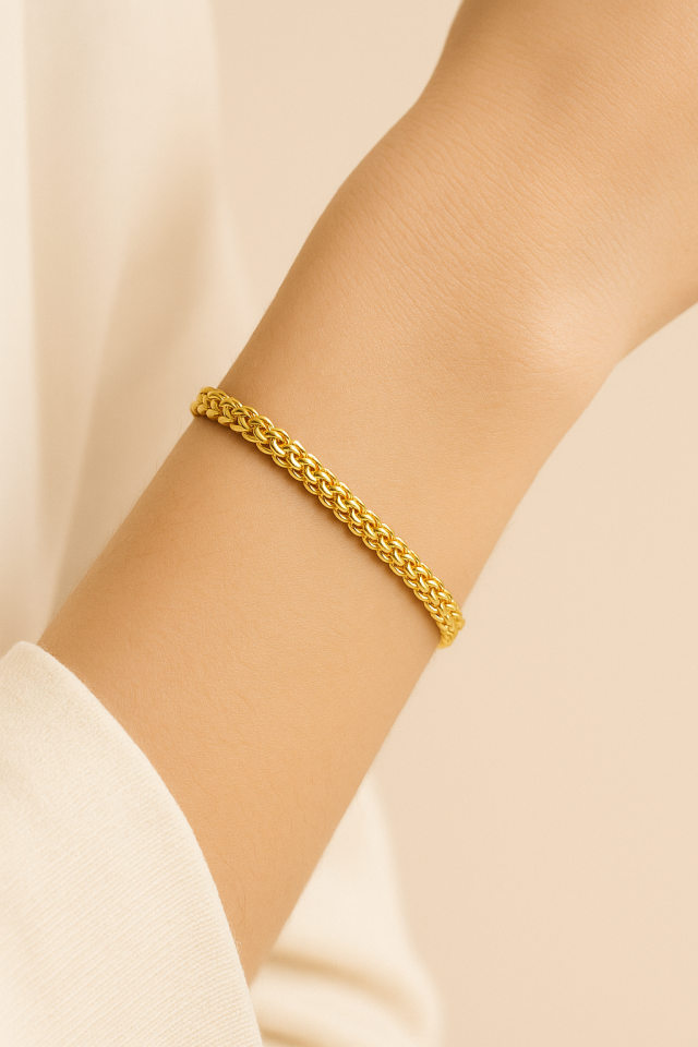 Altın Renk Örgü Zincir Model Zarif Bileklik