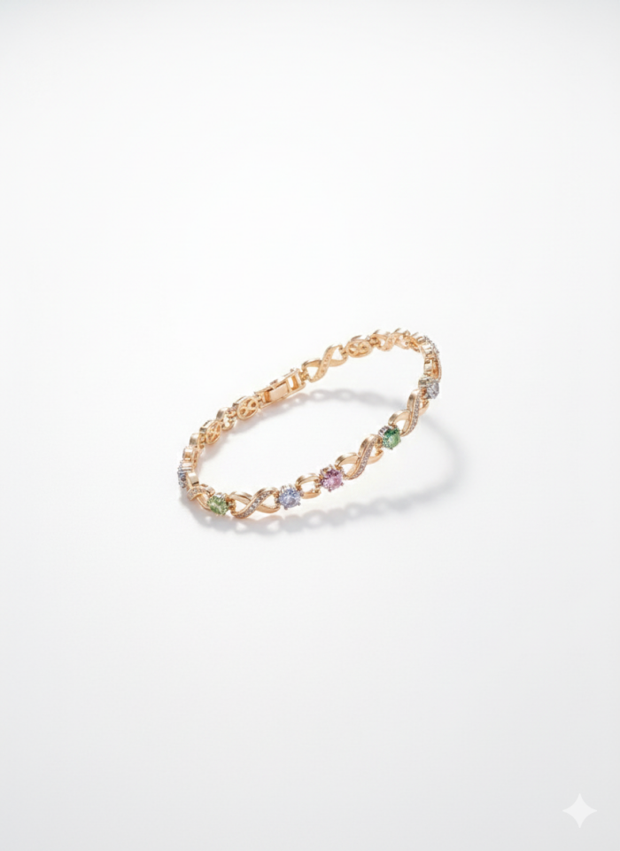 Sonsuzluk Motifli 4 Ayrı Taş Rengi  Altın Renk Bileklik