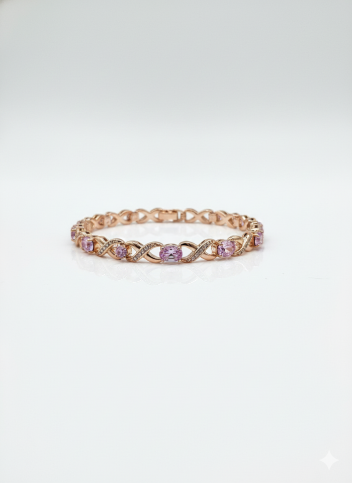 Sonsuzluk Motifli ve Pembe Taşlı Altın Renk Bileklik