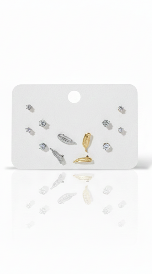 Zirkon Taşlı 6'lı Minimal Küpe Seti – Altın ve Gümüş Renk Mix