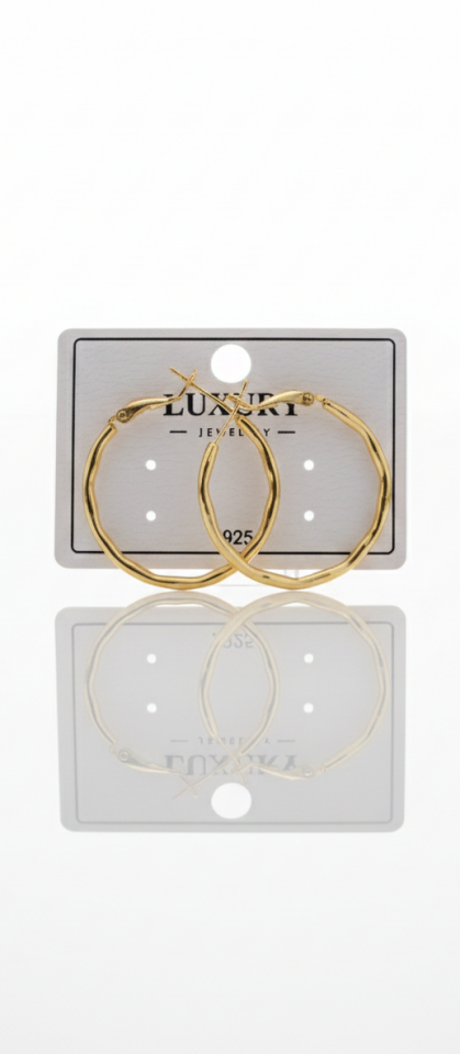 Oval Form Şık Altın Renk Halka Küpe