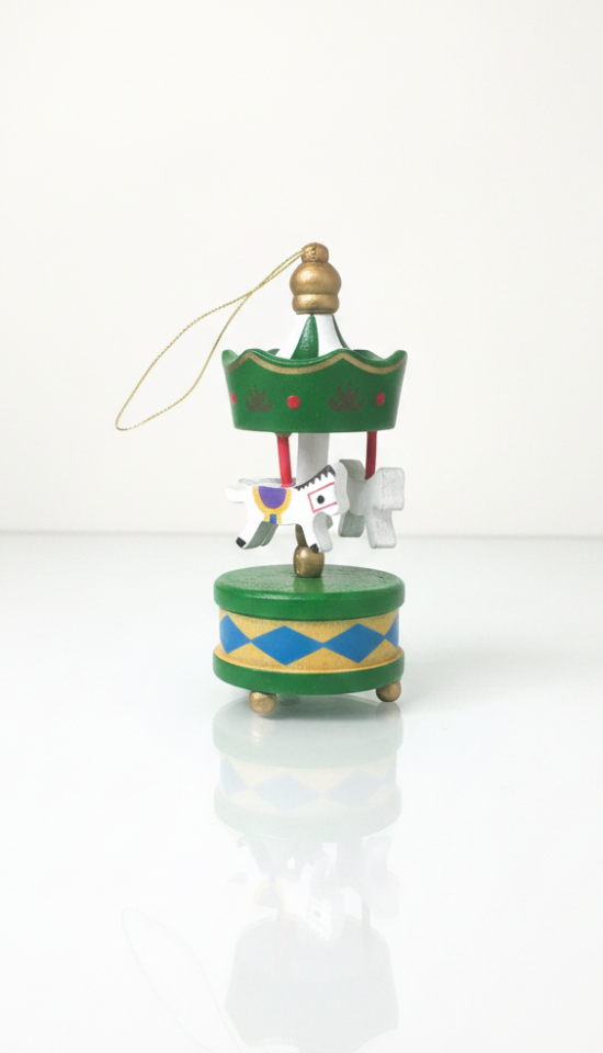 Nostaljik Ahşap Atlıkarınca Süsü / Dekoratif Figür Yeşil