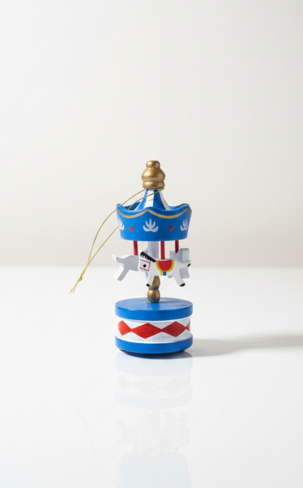 Nostaljik Ahşap Atlıkarınca Süsü / Dekoratif Figür Mavi