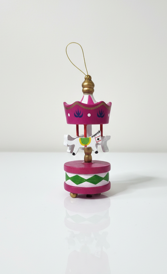 Nostaljik Ahşap Atlıkarınca Süsü / Dekoratif Figür Mor