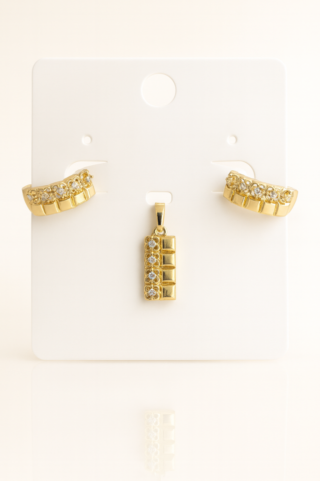 Altın Ton Taş Detaylı Kadın Takı Seti (Küpe & Kolye Ucu)