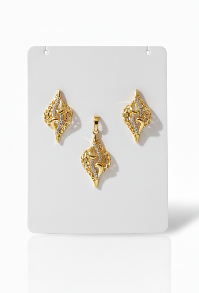 Zarif Damla Motifli Taşlı Takı Seti (Küpe & Kolye Ucu)