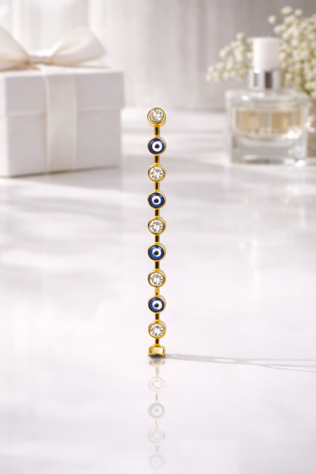 Altın Renk Nazar Boncuklu Taş Detaylı Bileklik