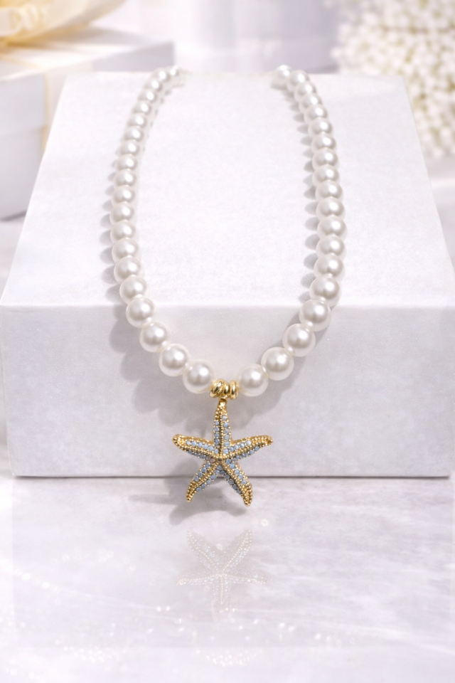 İnci Dizili Deniz Yıldızı Kolye – Zarif & Yaz Esintili Tasarım
