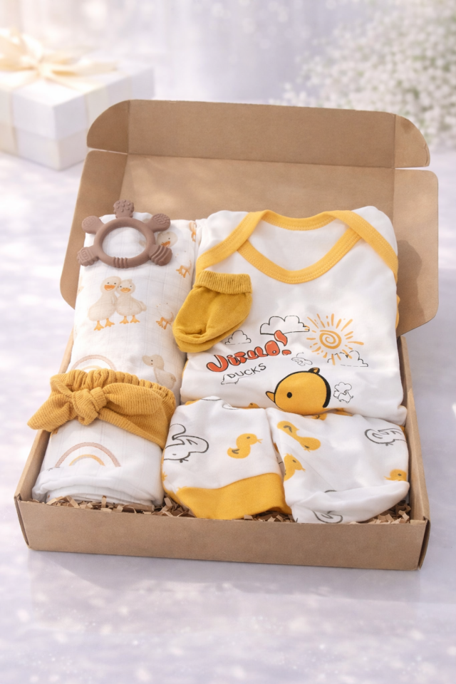 Melek Temalı Ördek Desenli  Bebek Seti Hediyelik Kutu
