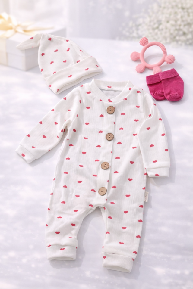 Melek Temalı Kalp Desenli  Bebek Seti Hediyelik Kutu