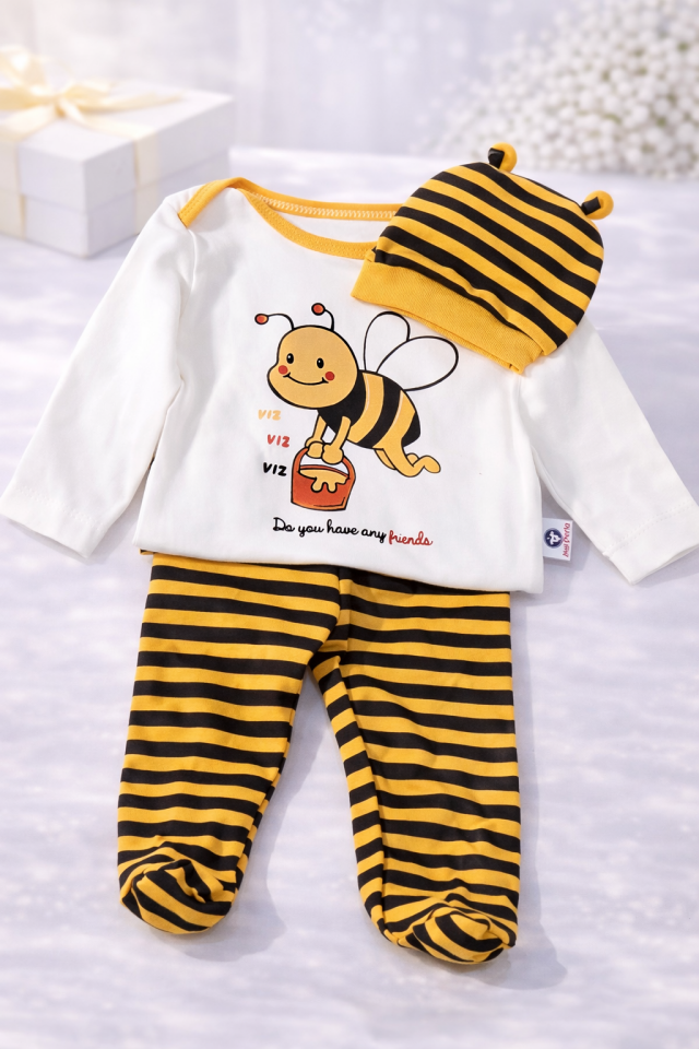 Melek Temalı Arı Desenli Bebek Seti Hediyelik Kutu