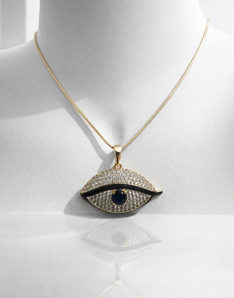 Altın Renk Taş Detaylı Nazar Göz Figürlü Kolye