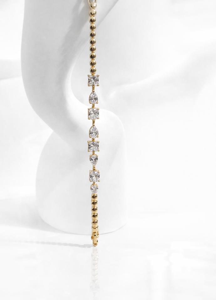 Geometrik Taş Detaylı Altın Renk Bileklik