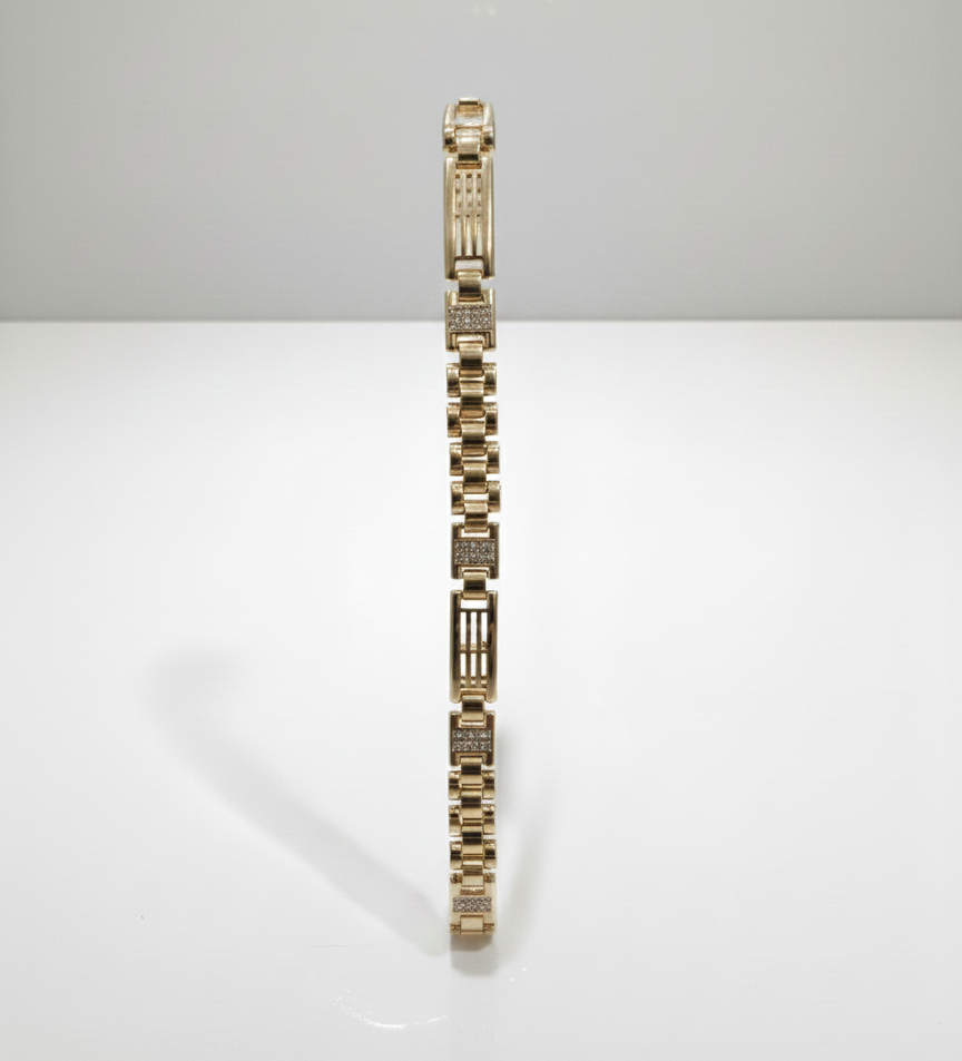 Taş Detaylı Blok Zincir Altın Renk Bileklik