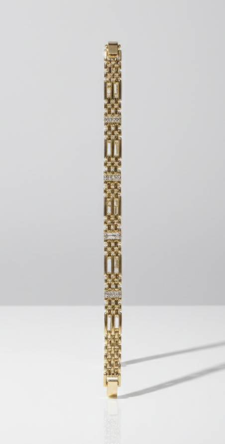 Dikdörtgen Taş Detaylı Blok Zincir Altın Renk Bileklik