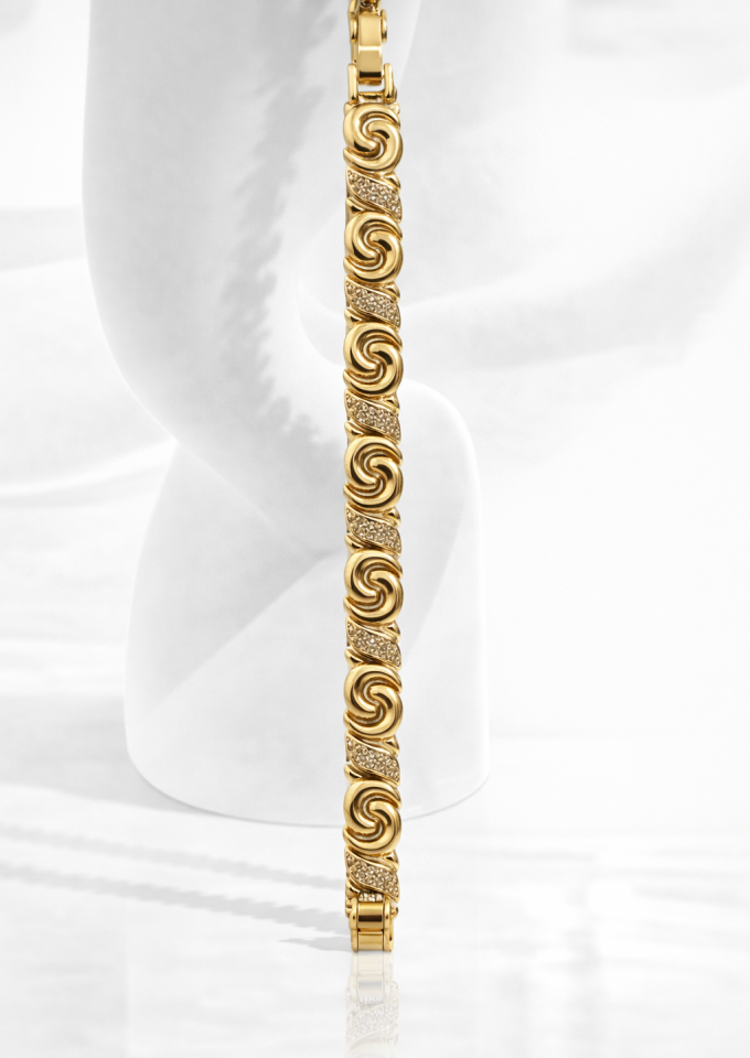 Spiral Motif Taş Detaylı Altın Renk Bileklik