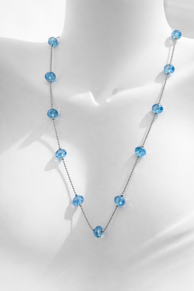 Mavi Taş Detaylı İnce Zincir Kolye