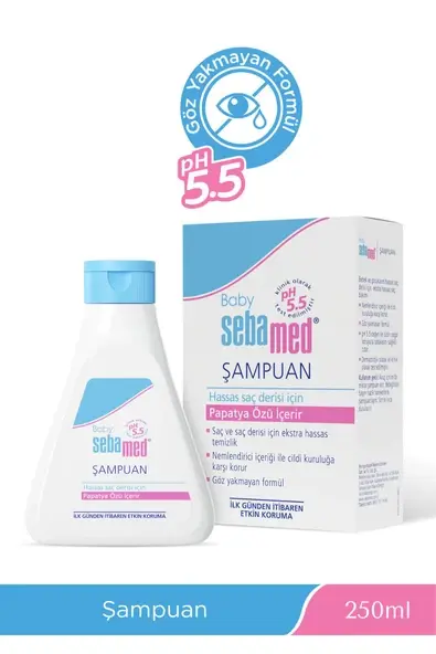 SEBAMED Bebek Şampuanı 250ml pH 5.5 Göz Yakmayan Papatya Özlü Saç ve Vücut Hassas Cilt